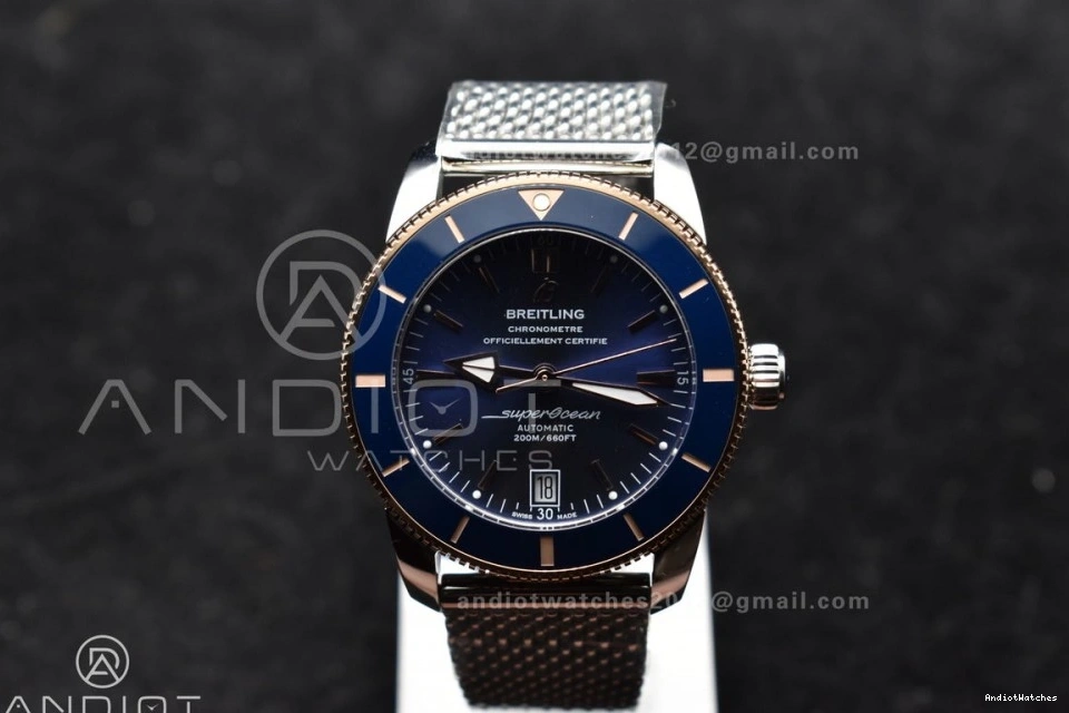 Blue and Bezel RG Dial SuperOcean BLSF A Heritage Ceramic WaterResistant 1172 SS II Bezel Mesh Bracelet 42mm Blue on 1118